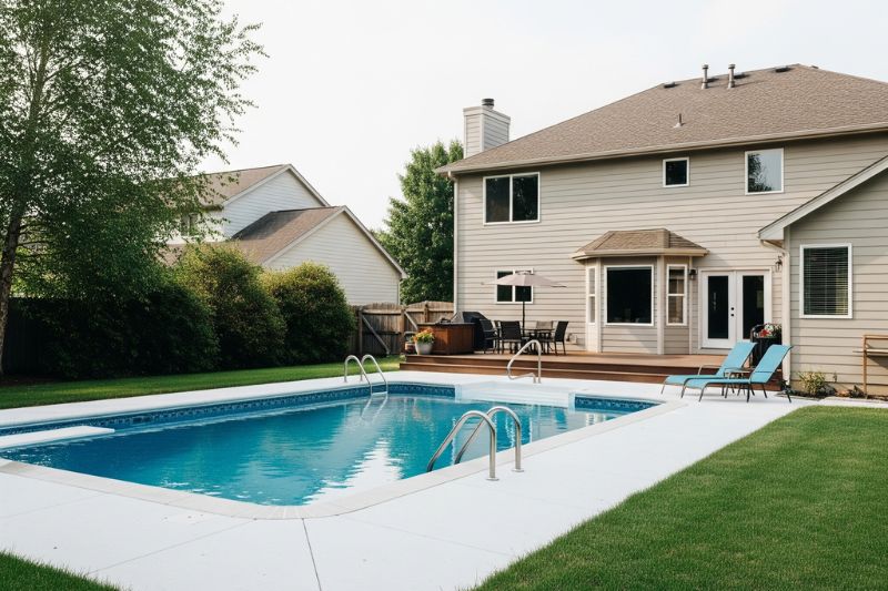 swimming pool in a suburban backyard
