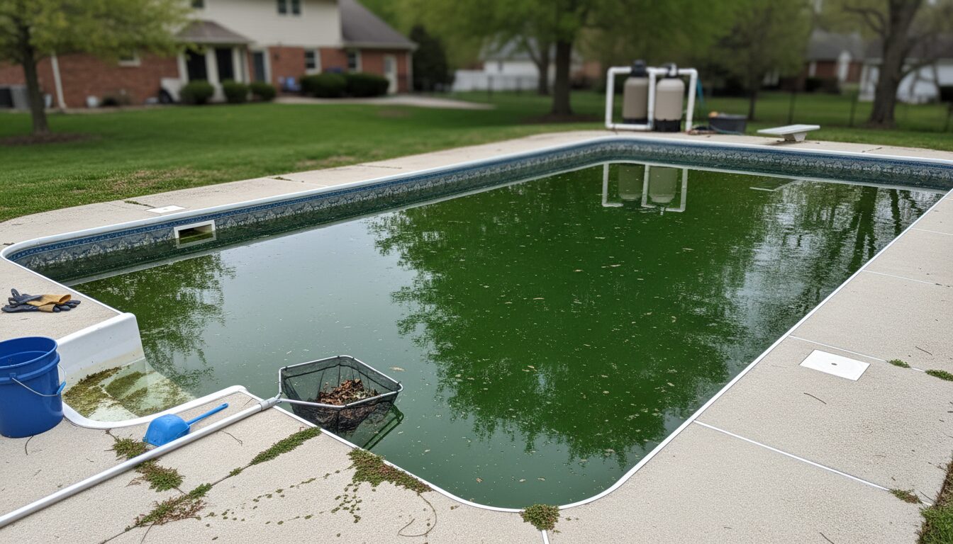 Calcium Hypochlorite Shock to Open a Green 20,000-Gallon Inground Pool